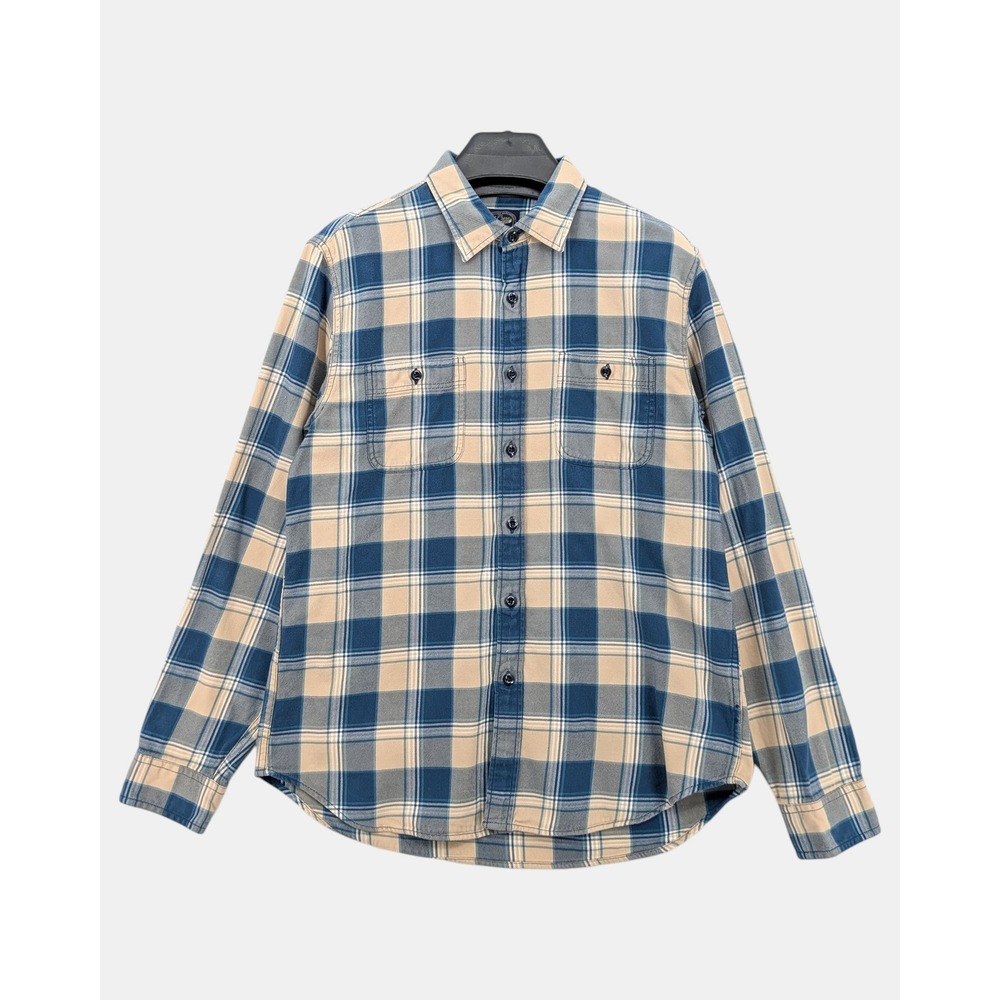 J.Crew Plaid Flannel Shirt Men's L Blue Cream Heavyweight Cotton Workwear Casual